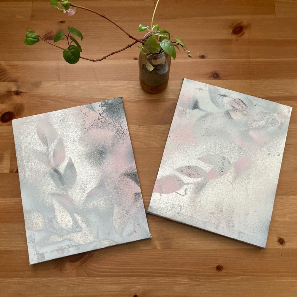 New Original Signed Artwork Set of 2 Paintings on Canvas